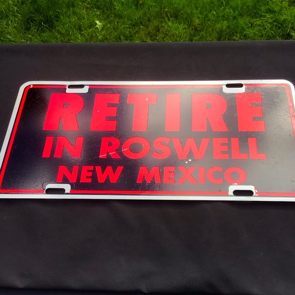 Vintage 1970’s Roswell Metal Car Plaque 6x12in
